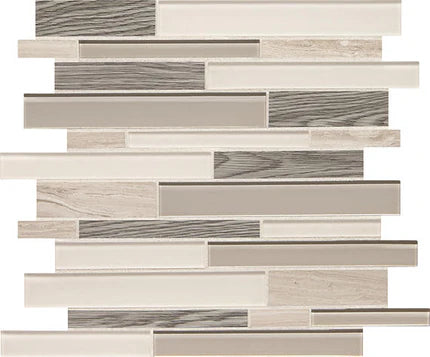 12x14 Idyllic Blends Random Pattern Linear Mosaic Mixed-Material Glossy Smooth Glass Tile