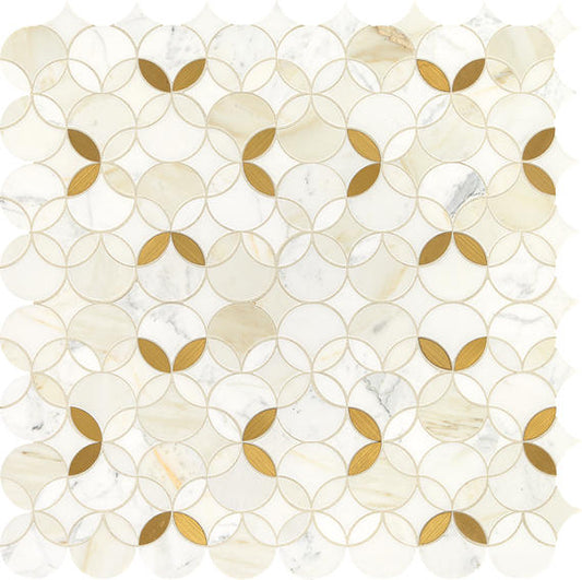 12x12 Lavaliere Ellipse Oval Clover Mosaic Mixed-Color Polished Natural Marble Tile