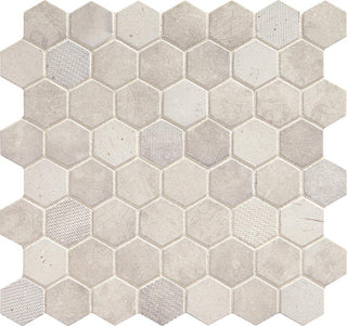 12x12 Vintage Hex Hexagon Mosaic Stone-Look Matte Textured Glass Tile