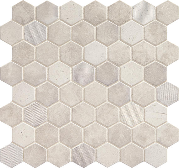 12x12 Vintage Hex Hexagon Mosaic Stone-Look Matte Textured Glass Tile