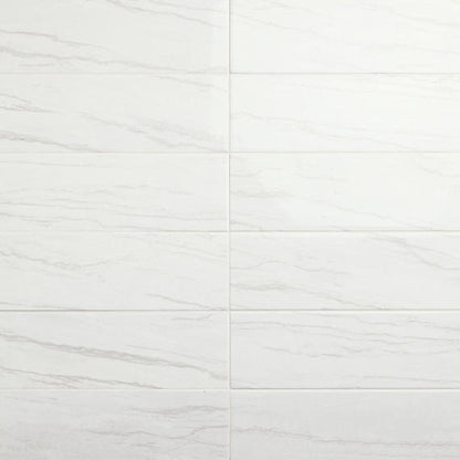 6x18 Platinum Natural Marble-Look Glossy Smooth Porcelain Tile
