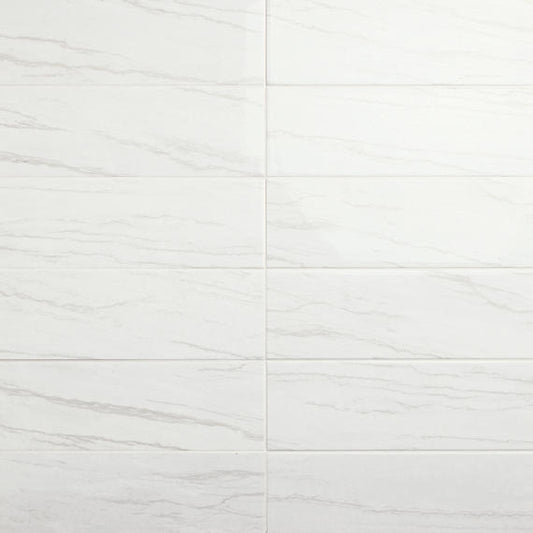 6x18 Platinum Natural Marble-Look Glossy Smooth Porcelain Tile