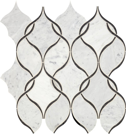 12x13 Lavaliere Arabesque Wave Mosaic Mixed-Color Polished Natural Marble Tile