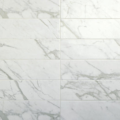 6x18 Platinum Natural Marble-Look Glossy Smooth Porcelain Tile