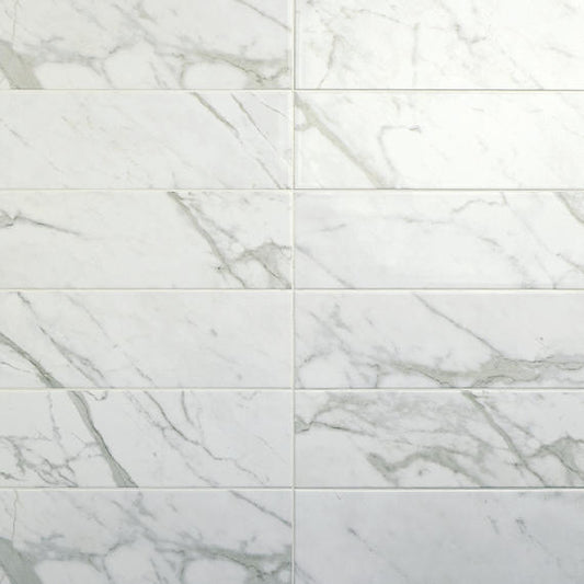 6x18 Platinum Natural Marble-Look Glossy Smooth Porcelain Tile