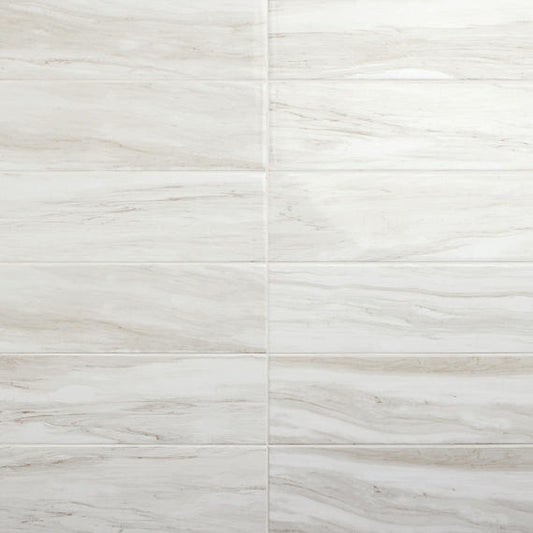 6x18 Platinum Natural Marble-Look Glossy Smooth Porcelain Tile