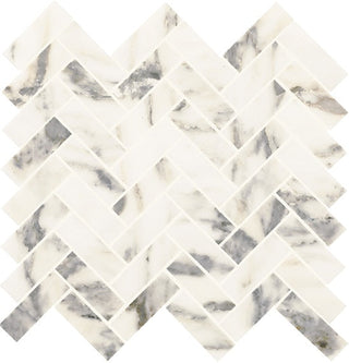 13x14 Eclessia Marble Herringbone Mosaic Marble-Look Honed Smooth Marble Tile