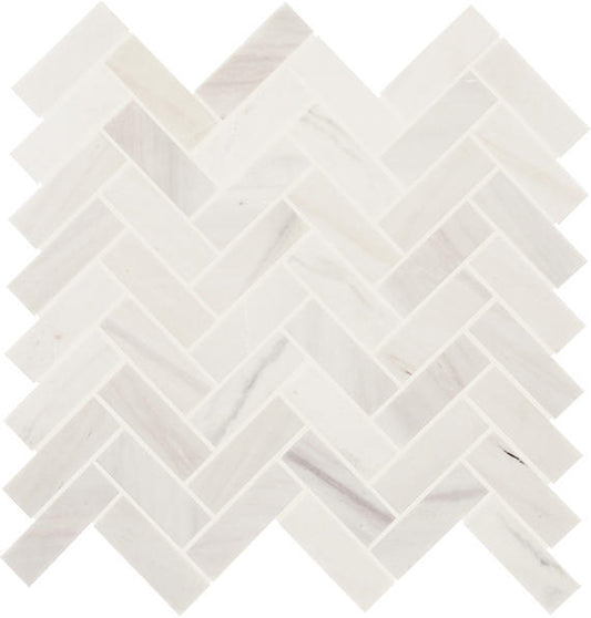 13x14 Eclessia Marble Herringbone Mosaic Marble-Look Honed Smooth Marble Tile