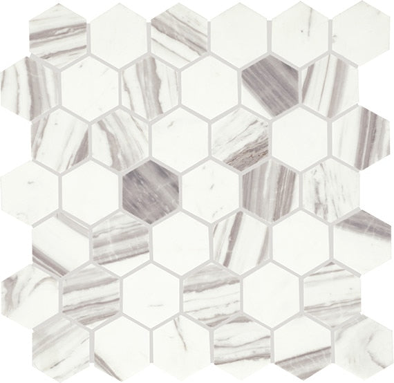 12x13 Eclessia Marble Hexagon Mosaic Natural-Look Honed Smooth Marble Tile