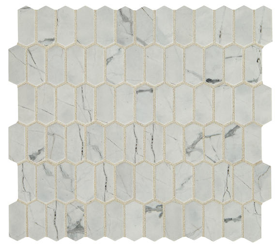 12x12 Statuette Picket Mosaic Marble-Look Matte Smooth Glass Tile