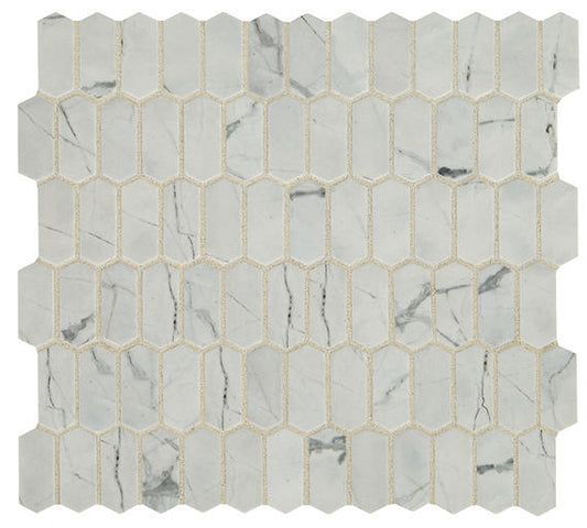 Soft White - 12x12 Statuette Picket Mosaic Marble-Look Matte Smooth Glass Tile