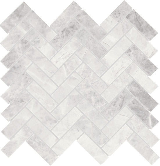 13x14 Eclessia Marble Herringbone Mosaic Marble-Look Honed Smooth Marble Tile
