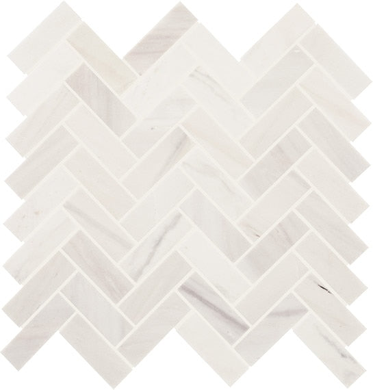 13x14 Eclessia Marble Herringbone Mosaic Marble-Look Honed Smooth Marble Tile