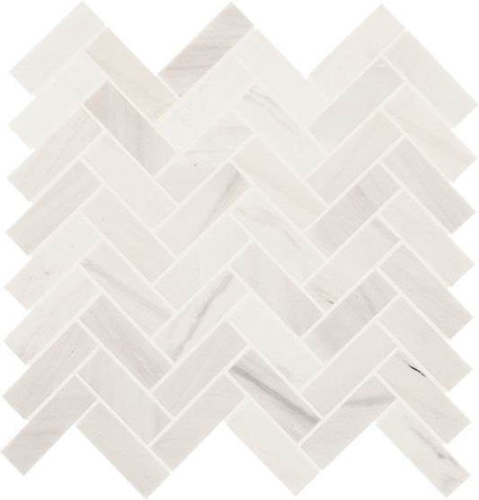 13x14 Eclessia Marble Herringbone Mosaic Marble-Look Honed Smooth Marble Tile