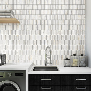 Ivory White - 18x10 Perfit Mosaix Random Pattern Mosaic Marble-Look Honed Smooth Stone Tile