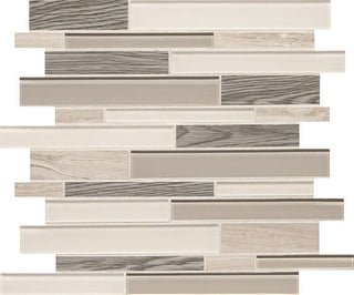 12x14 Idyllic Blends Random Pattern Linear Mosaic Mixed-Material Glossy Smooth Glass Tile