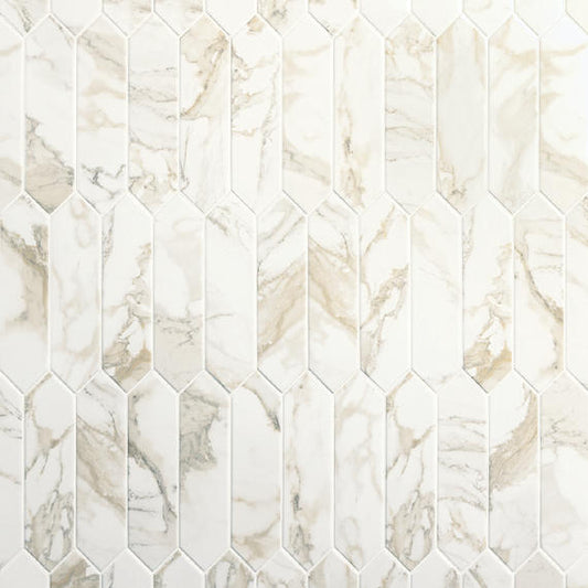 3x12 Divinium Picket Natural Marble-Look Glossy Smooth Porcelain Tile