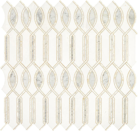 11x11 Lavaliere Clover Trellis Linear Mosaic Mixed-Color Polished Natural Marble Tile