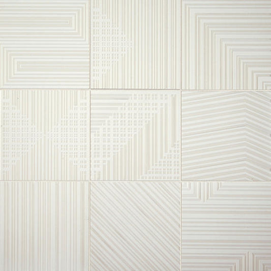 8x8 Geometric Fusion Abstract Pattern Linear Patterned Metallic-Look Matte Textured Porcelain Tile