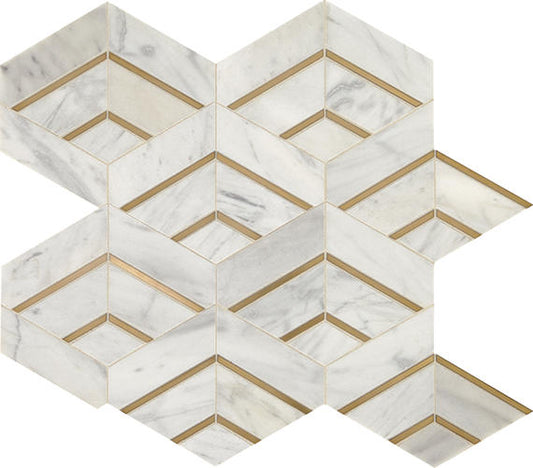 12x14 Lavaliere Diamond Hexagon Chevron Lattice Mosaic Mixed-Color Honed Natural Marble Tile