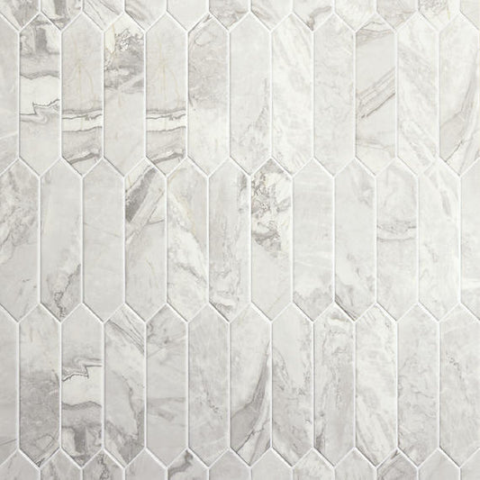 3x12 Divinium Picket Natural Marble-Look Glossy Smooth Porcelain Tile