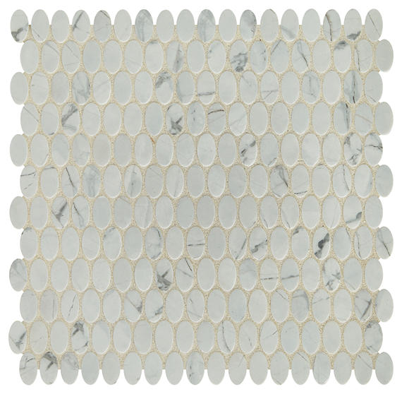 12x12 Statuette Oval Mosaic Marble-Look Matte Smooth Glass Tile