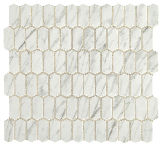 12x12 Statuette Picket Mosaic Marble-Look Matte Smooth Glass Tile