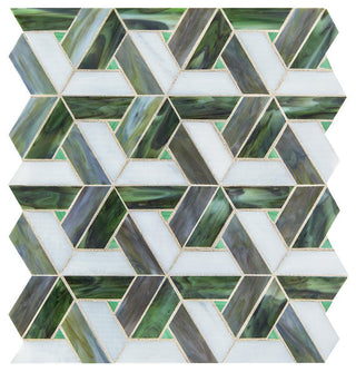 13x15 Vivify Trapezoid Mosaic Mixed-Color Glossy Smooth Glass Tile