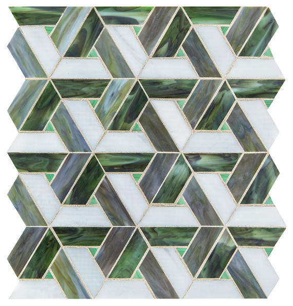 13x15 Vivify Trapezoid Mosaic Mixed-Color Glossy Smooth Glass Tile