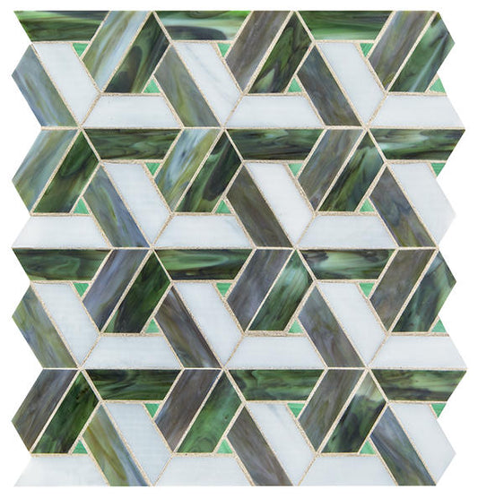 Deep Red - 13x15 Vivify Trapezoid Mosaic Mixed-Color Glossy Smooth Glass Tile