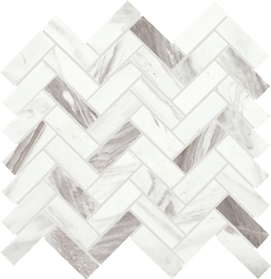 13x14 Eclessia Marble Herringbone Mosaic Marble-Look Honed Smooth Marble Tile
