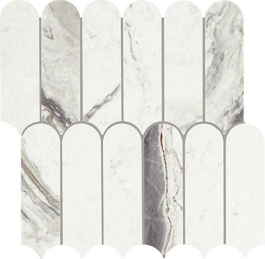 12x13 Eclessia Marble Scallop Fan Shell Mosaic Natural-Look Polished Smooth Marble Tile