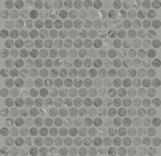 11x13 Famed Circle Penny Round Mosaic Marble-Look Polished Smooth Porcelain Tile