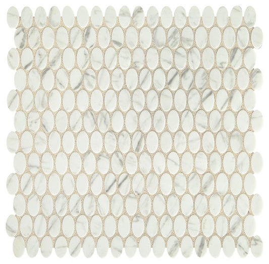 12x12 Statuette Oval Mosaic Marble-Look Matte Smooth Glass Tile