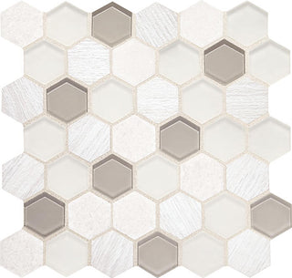 11x11 Idyllic Blends Hexagon Honeycomb Mosaic Mixed-Color Glossy Smooth Glass Tile