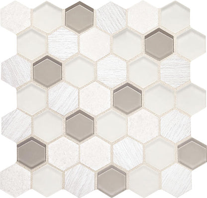11x11 Idyllic Blends Hexagon Honeycomb Mosaic Mixed-Color Glossy Smooth Glass Tile