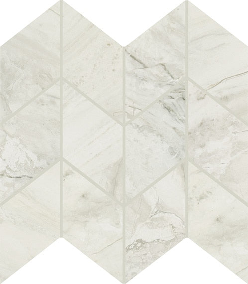 Pearl White - 10x12 Famed Chevron Mosaic Marble-Look Polished Smooth Porcelain Tile