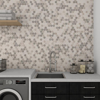 Misty Gray - 11x11 Idyllic Blends Hexagon Honeycomb Mosaic Mixed-Color Glossy Smooth Glass Tile