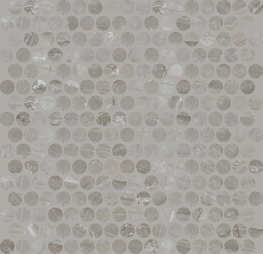 11x13 Famed Circle Penny Round Mosaic Marble-Look Polished Smooth Porcelain Tile
