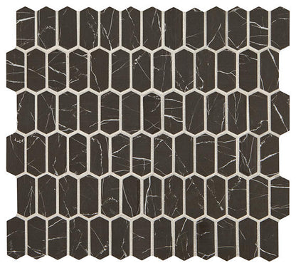 12x12 Statuette Picket Mosaic Marble-Look Matte Smooth Glass Tile