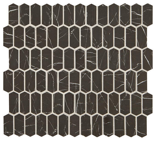 12x12 Statuette Picket Mosaic Marble-Look Matte Smooth Glass Tile