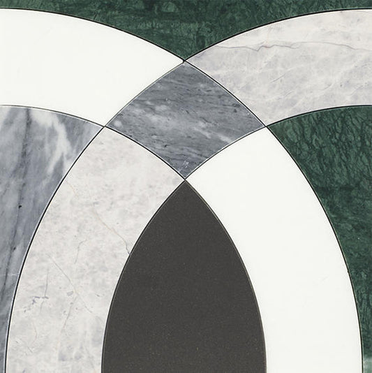 12x12 Eclessia Marble Ellipse Oval Arches Mosaic Mixed-Color Polished Smooth Marble Tile
