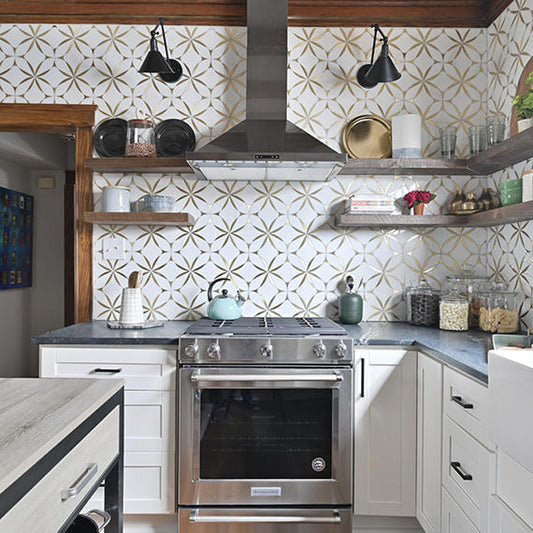 8x8 Lavaliere Petal Floral Medallion Mosaic Mixed-Color Polished Natural Marble Tile