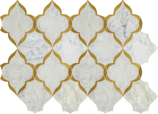 13x9 Lavaliere Arabesque Mosaic Mixed-Color Polished Natural Marble Tile