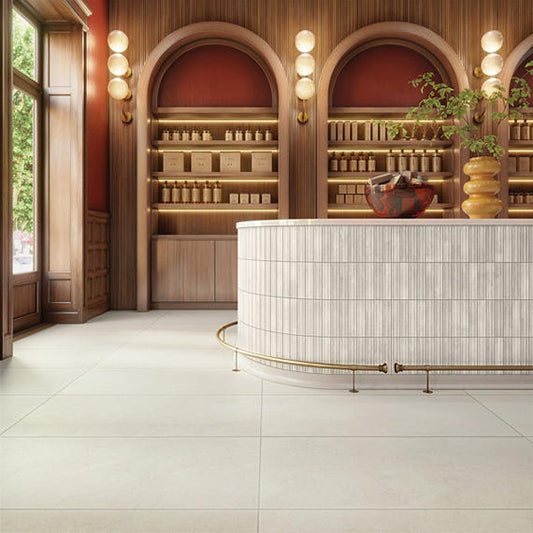 Desert White - 2x9 Indoterra Natural Concrete-Look Matte 3D-Geometric Fluted Porcelain Tile