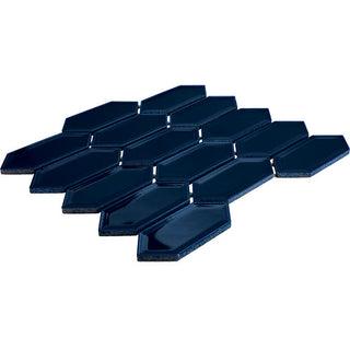 Navy Blue - 12x11 Luminique Picket Framed Mosaic Solid-Color Glossy Embossed Ceramic Tile
