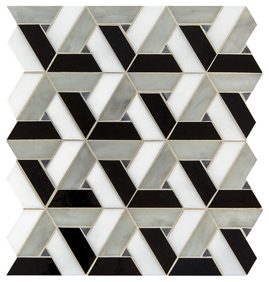 13x15 Vivify Trapezoid Mosaic Mixed-Color Glossy Smooth Glass Tile