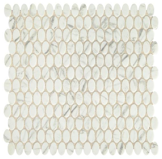 12x12 Statuette Oval Mosaic Marble-Look Matte Smooth Glass Tile