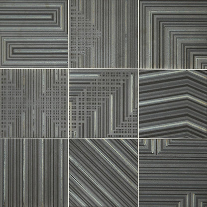8x8 Geometric Fusion Abstract Pattern Linear Patterned Metallic-Look Matte Textured Porcelain Tile