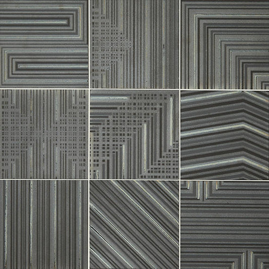 8x8 Geometric Fusion Abstract Pattern Linear Patterned Metallic-Look Matte Textured Porcelain Tile